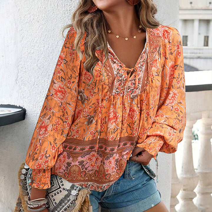 Katia - Camicia Alla Moda Con Scollo a V e Maniche lunghe Stampata