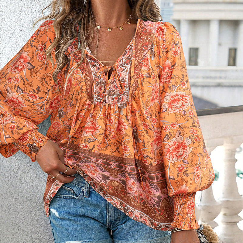 Katia - Camicia Alla Moda Con Scollo a V e Maniche lunghe Stampata