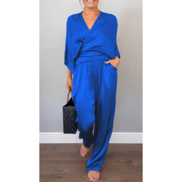 Samira - Top Con Scollo a V e Pantaloni in Cotone Mercerizzato