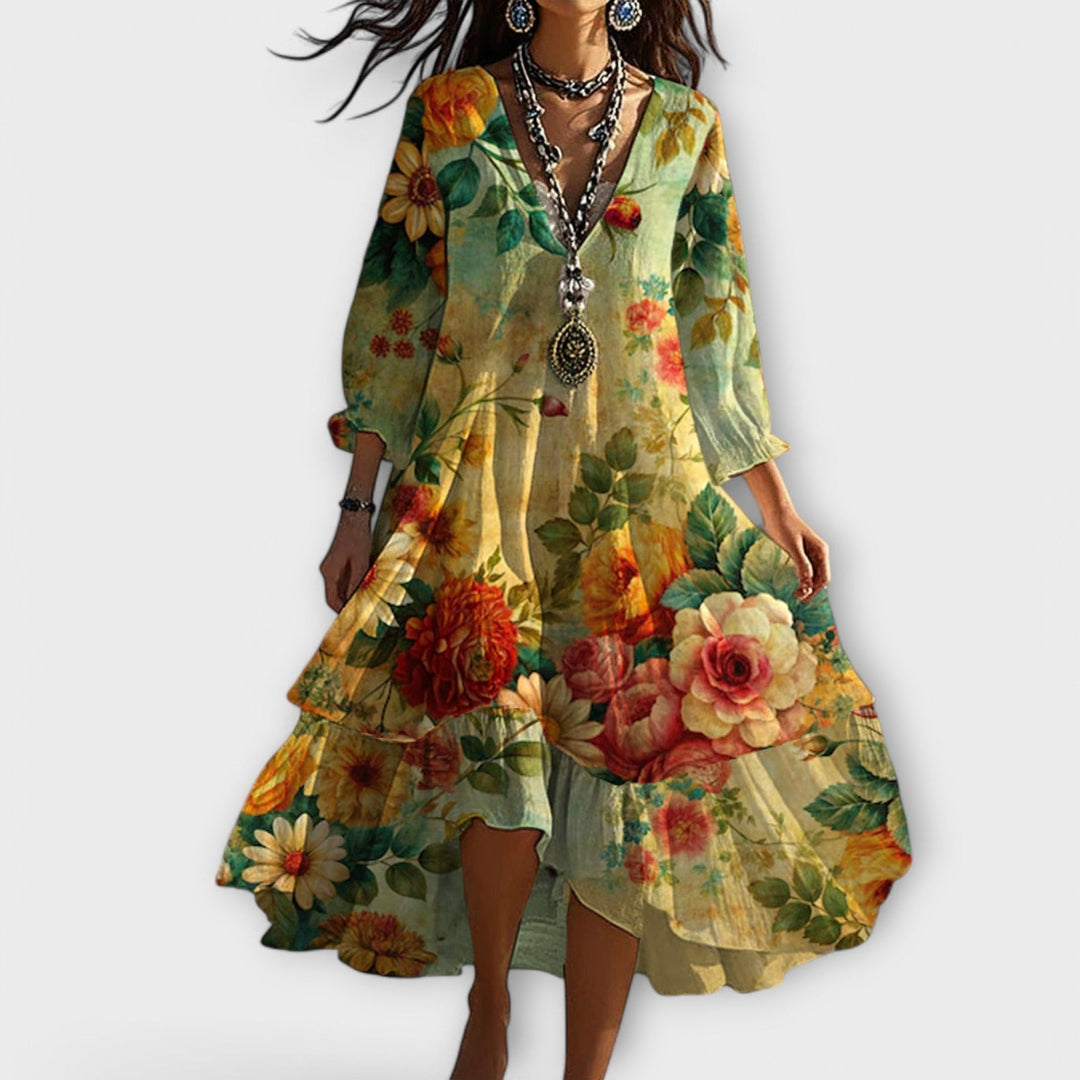 Aida - Vestito Midi Elegante Con Stampa Floreale