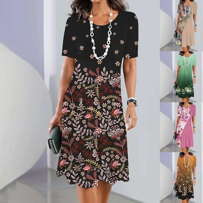 Ursulla - Elegante Abito Con Scollo Rotondo E Stampa Floreale