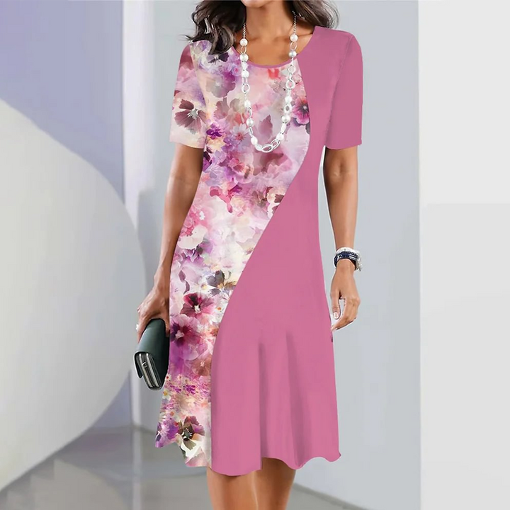 Ursulla - Elegante Abito Con Scollo Rotondo E Stampa Floreale