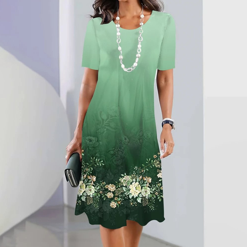 Ursulla - Elegante Abito Con Scollo Rotondo E Stampa Floreale