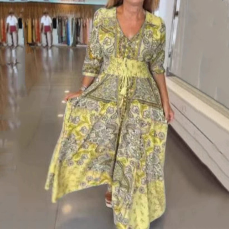 Aliye - Elegante Floreale Cordoncino Abito Lungo
