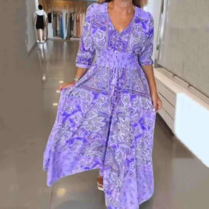 Aliye - Elegante Floreale Cordoncino Abito Lungo