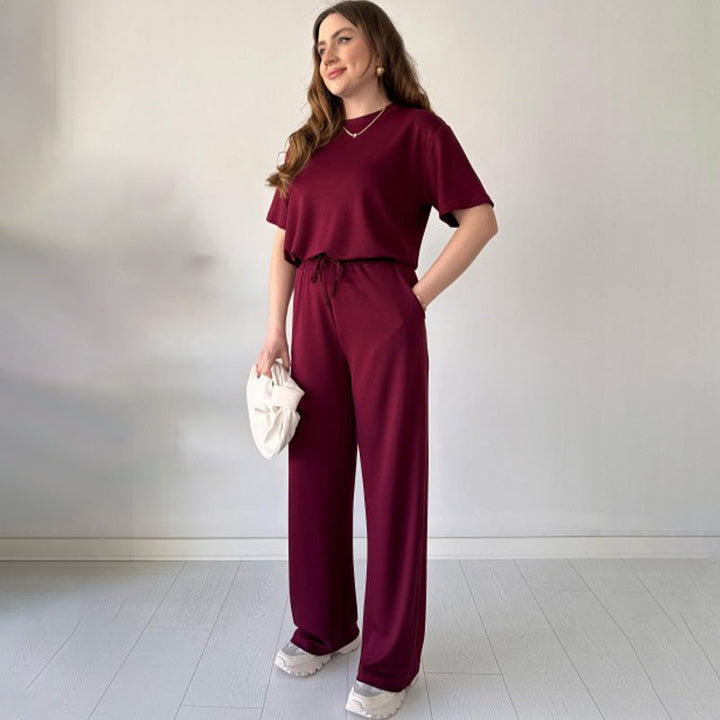 Jimena - Top Casual Con Scollo Rotondo E Pantaloni Con Coulisse