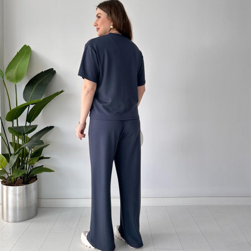 Jimena - Top Casual Con Scollo Rotondo E Pantaloni Con Coulisse