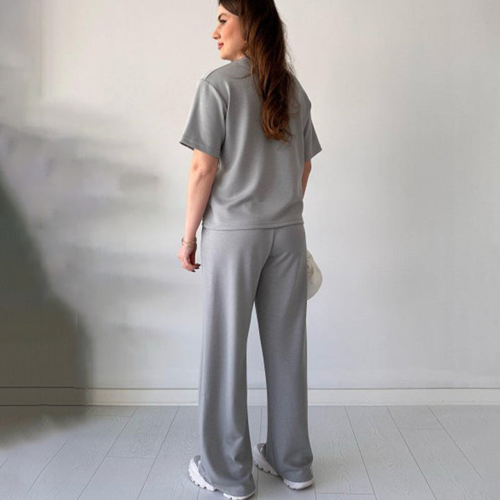 Jimena - Top Casual Con Scollo Rotondo E Pantaloni Con Coulisse