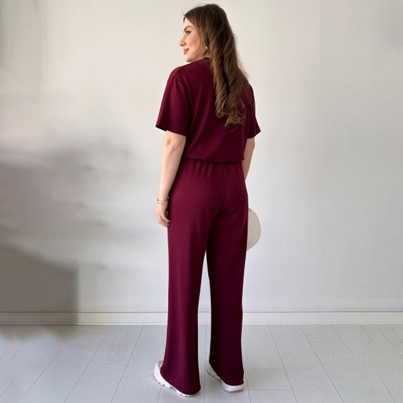 Jimena - Top Casual Con Scollo Rotondo E Pantaloni Con Coulisse