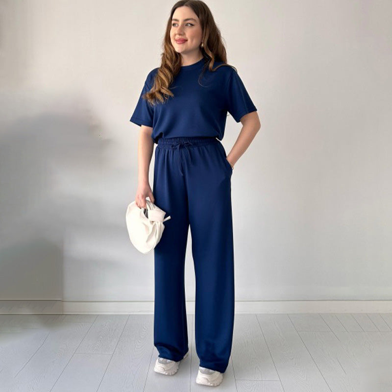 Jimena - Top Casual Con Scollo Rotondo E Pantaloni Con Coulisse