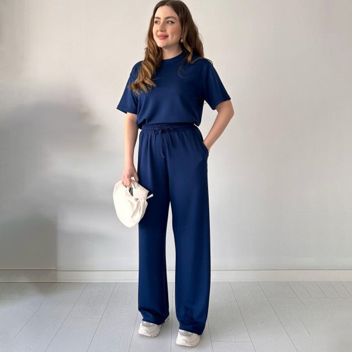Jimena - Top Casual Con Scollo Rotondo E Pantaloni Con Coulisse