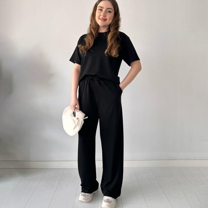 Jimena - Top Casual Con Scollo Rotondo E Pantaloni Con Coulisse