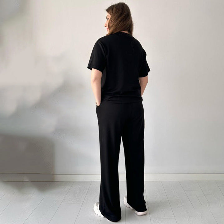 Jimena - Top Casual Con Scollo Rotondo E Pantaloni Con Coulisse