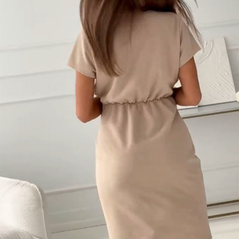 Jaclyn - Abito Corto Con Scollo A V, Maniche Corte E Vita Stretta