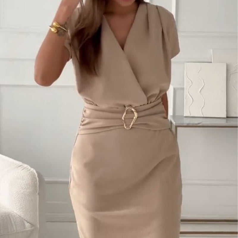 Jaclyn - Abito Corto Con Scollo A V, Maniche Corte E Vita Stretta