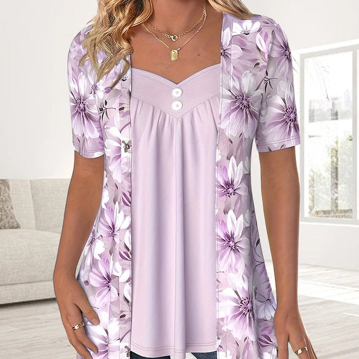 Demi - Elegante Camicia a Maniche Corte Con Stampa Floreale