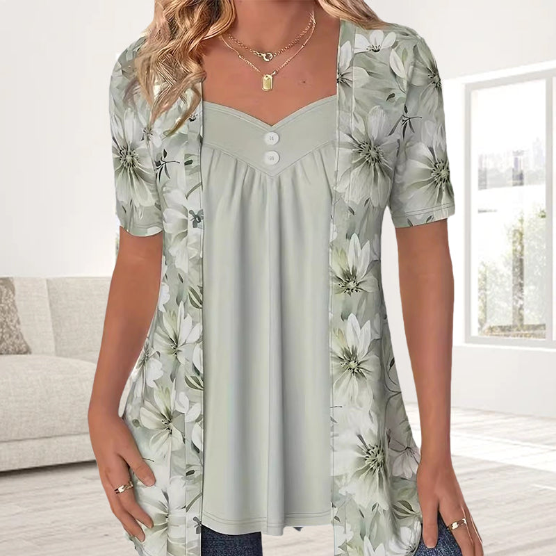 Demi - Elegante Camicia a Maniche Corte Con Stampa Floreale
