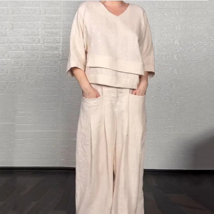 Louna - Elegante Completo Due Pezzi In Cotone e Lino