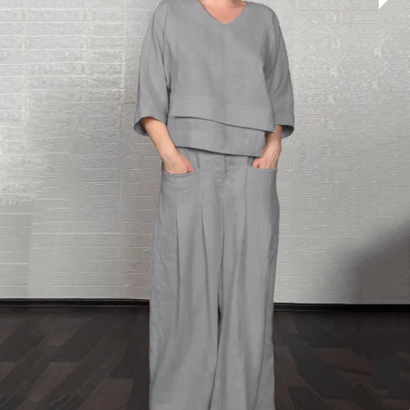 Louna - Elegante Completo Due Pezzi In Cotone e Lino