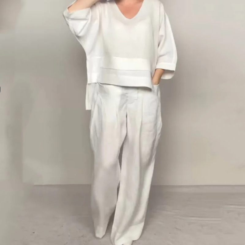 Louna - Elegante Completo Due Pezzi In Cotone e Lino