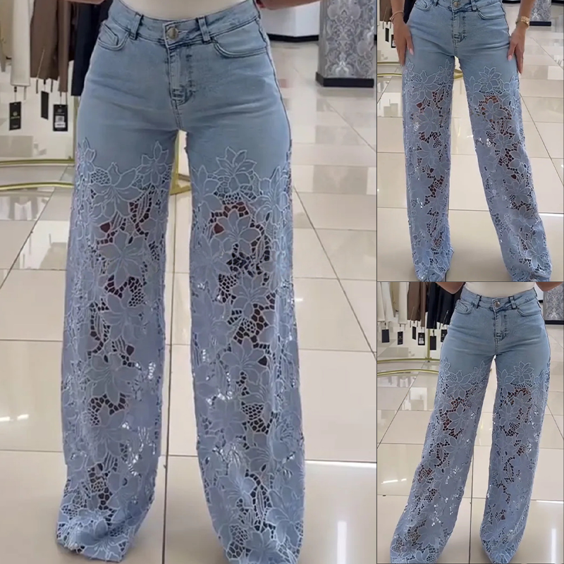 Efthymia - Jeans In Denim Patchwork Con Pizzo Alla Moda