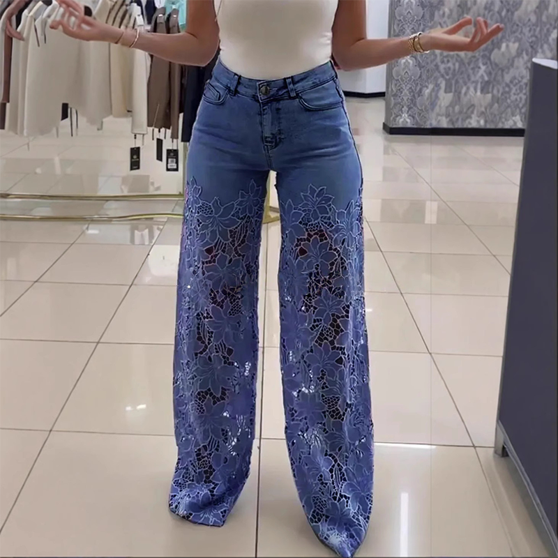Efthymia - Jeans In Denim Patchwork Con Pizzo Alla Moda