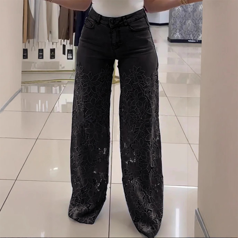 Efthymia - Jeans In Denim Patchwork Con Pizzo Alla Moda