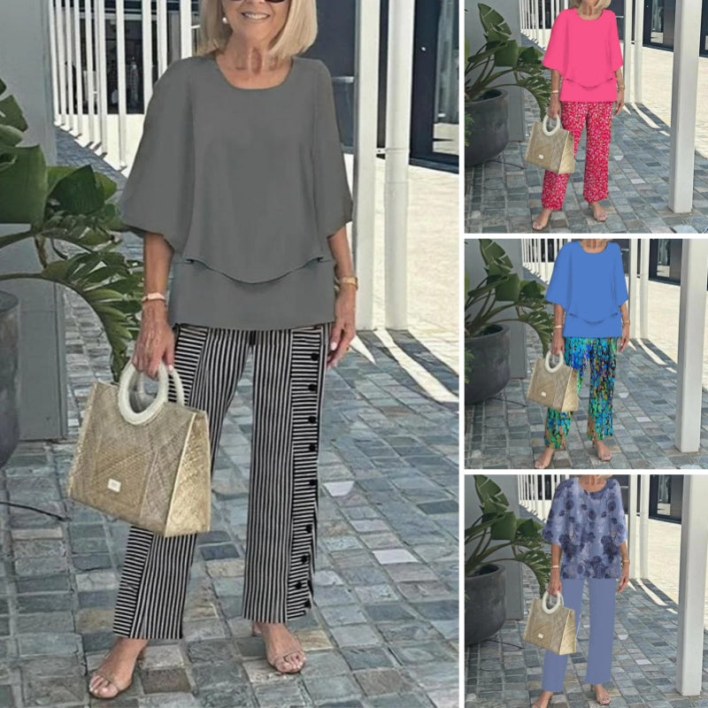 Laetitaa - Completo a Due Pezzi Casual Con Maniche a Tre Quarti E Stampa