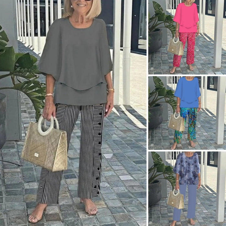 Laetitaa - Completo a Due Pezzi Casual Con Maniche a Tre Quarti E Stampa