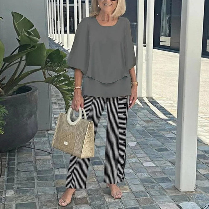 Laetitaa - Completo a Due Pezzi Casual Con Maniche a Tre Quarti E Stampa