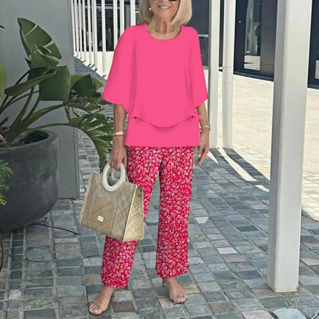 Laetitaa - Completo a Due Pezzi Casual Con Maniche a Tre Quarti E Stampa