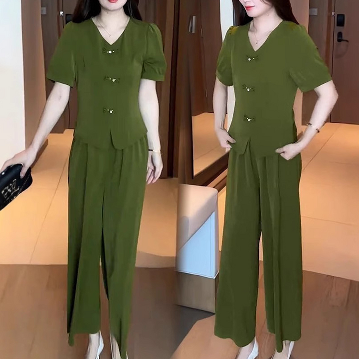 Eseniya - Elegante Settato Due Pezzi A Maniche Corte