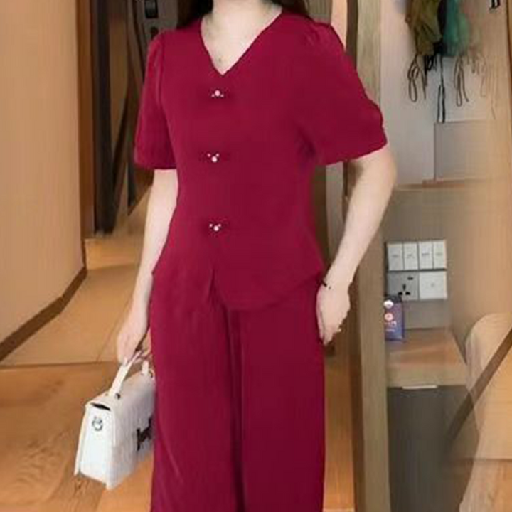 Eseniya - Elegante Settato Due Pezzi A Maniche Corte