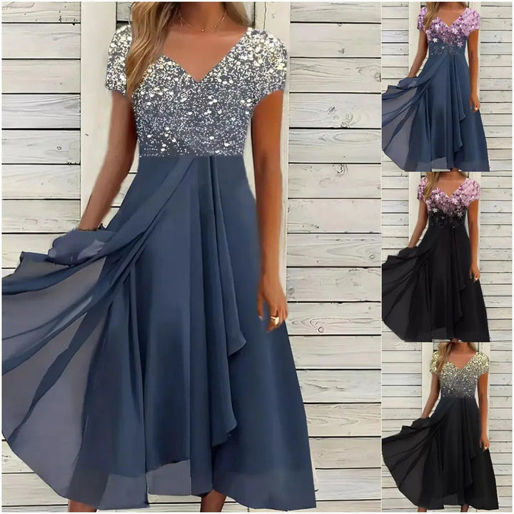Doina - Elegante Abito Con Scollo a V e Stampa