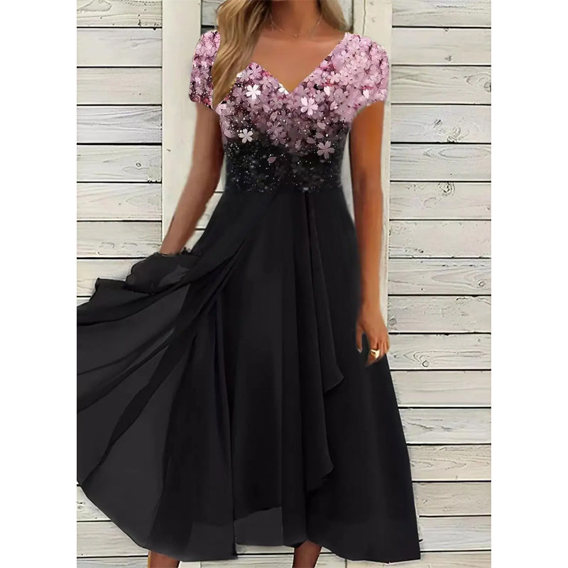 Doina - Elegante Abito Con Scollo a V e Stampa