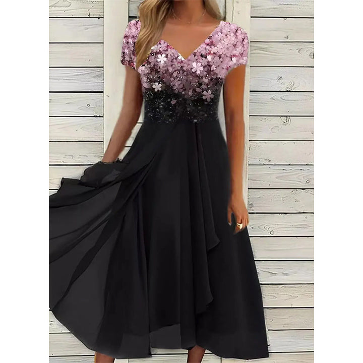 Doina - Elegante Abito Con Scollo a V e Stampa