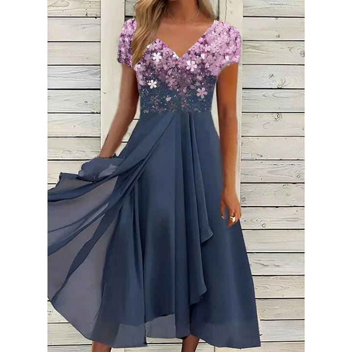 Doina - Elegante Abito Con Scollo a V e Stampa