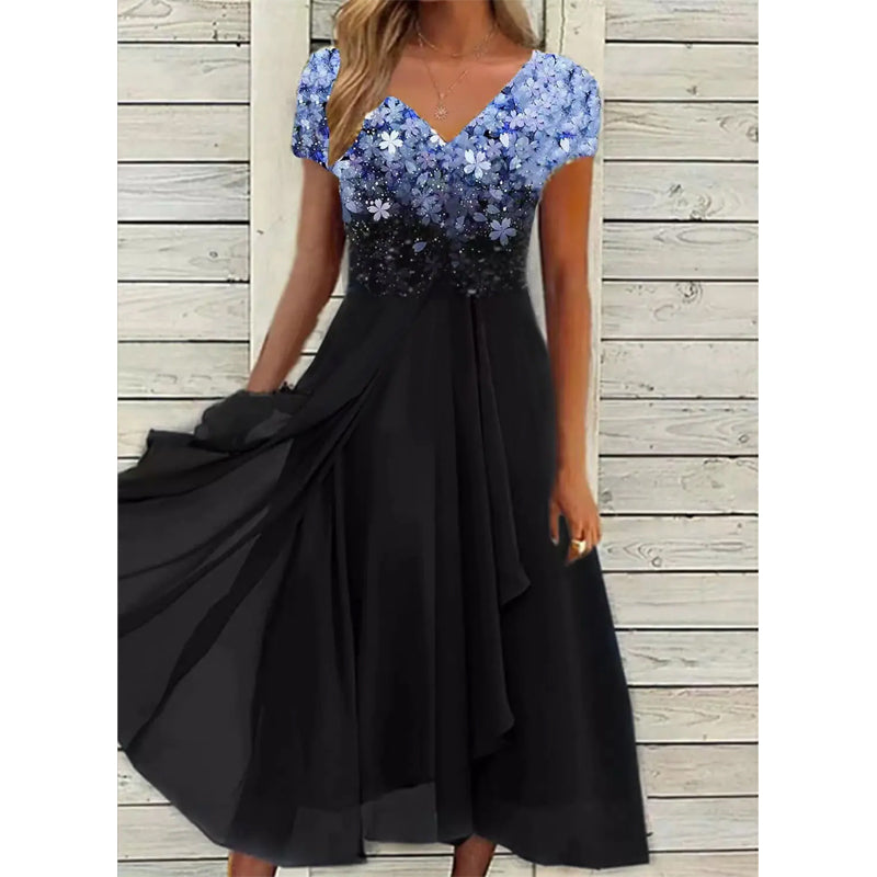 Doina - Elegante Abito Con Scollo a V e Stampa
