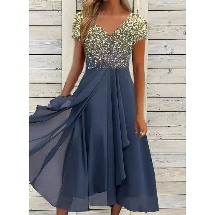 Doina - Elegante Abito Con Scollo a V e Stampa