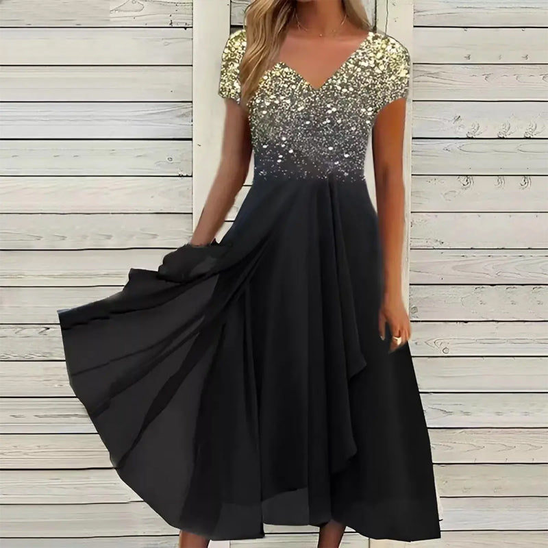 Doina - Elegante Abito Con Scollo a V e Stampa