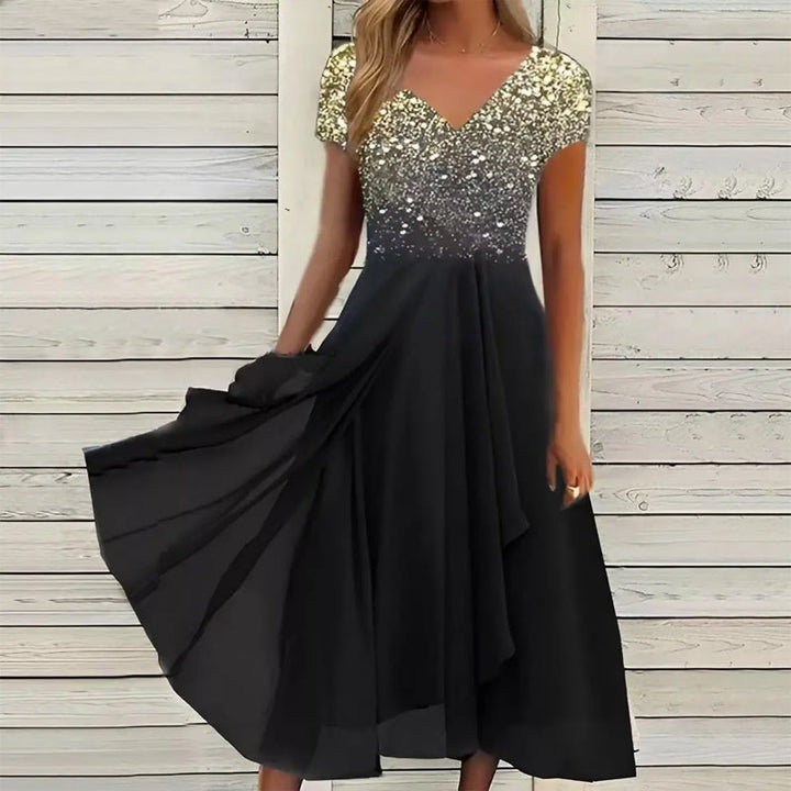 Doina - Elegante Abito Con Scollo a V e Stampa