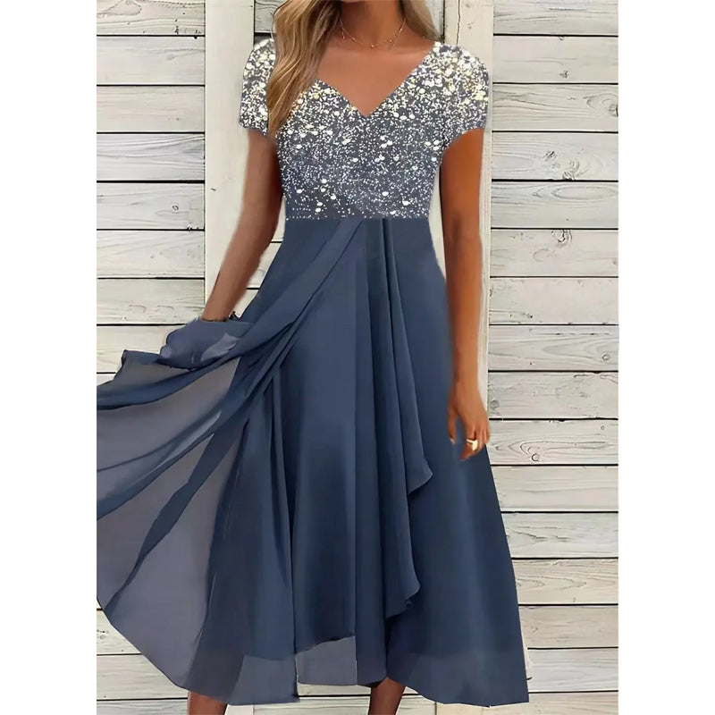 Doina - Elegante Abito Con Scollo a V e Stampa