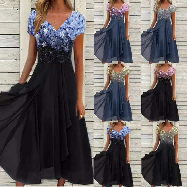 Doina - Elegante Abito Con Scollo a V e Stampa