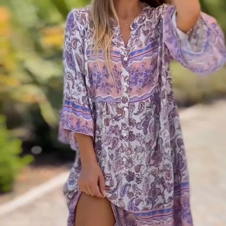 Suelen - Elegante Abito Floreale Con Scollo a V
