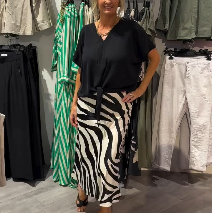Aikaterine - Set Composto Da Top Casual Con Nodo Sul Davanti e Gonna Midi