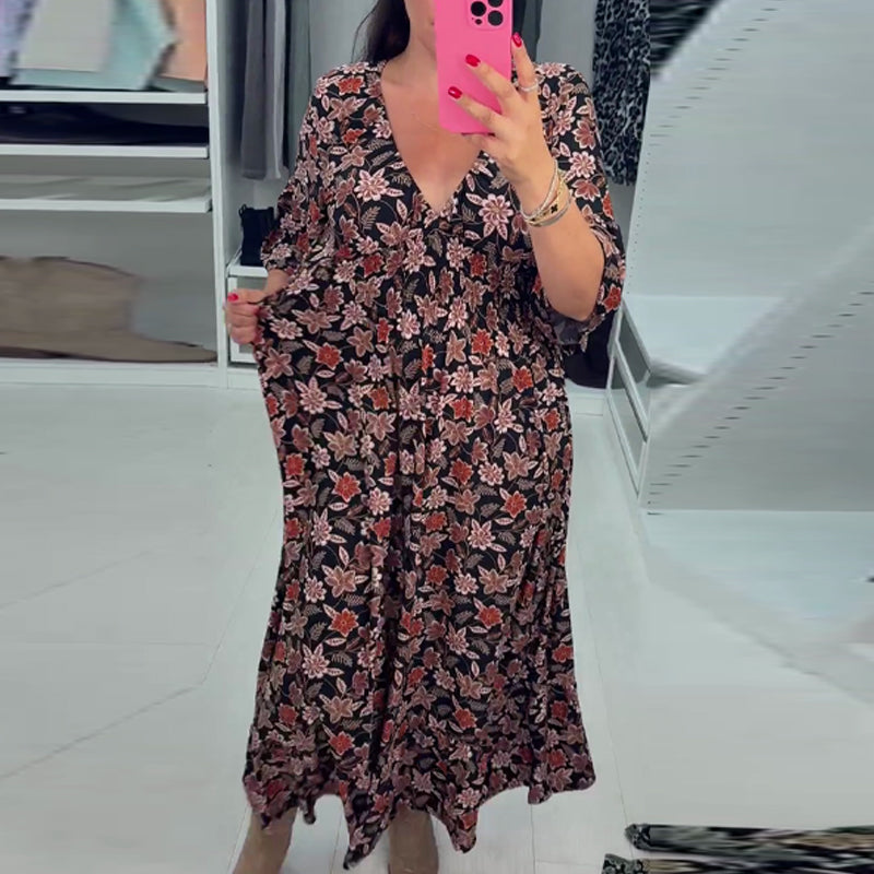 Meika - Abito Lungo con Scollo a V Stampato