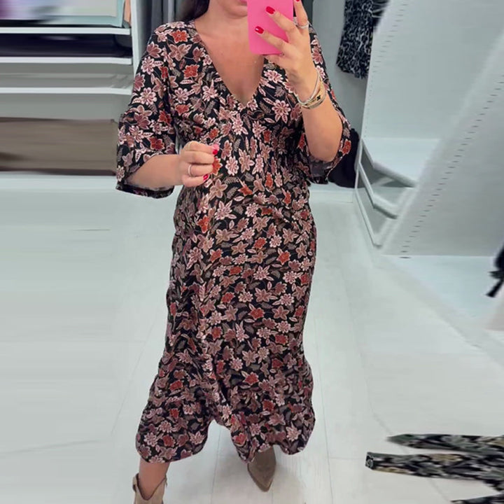 Meika - Abito Lungo con Scollo a V Stampato