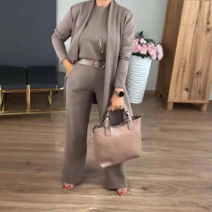 Dorren - Elegante Set Di 3 Pezzi Con Cardigan Lungo, Top e Pantaloni