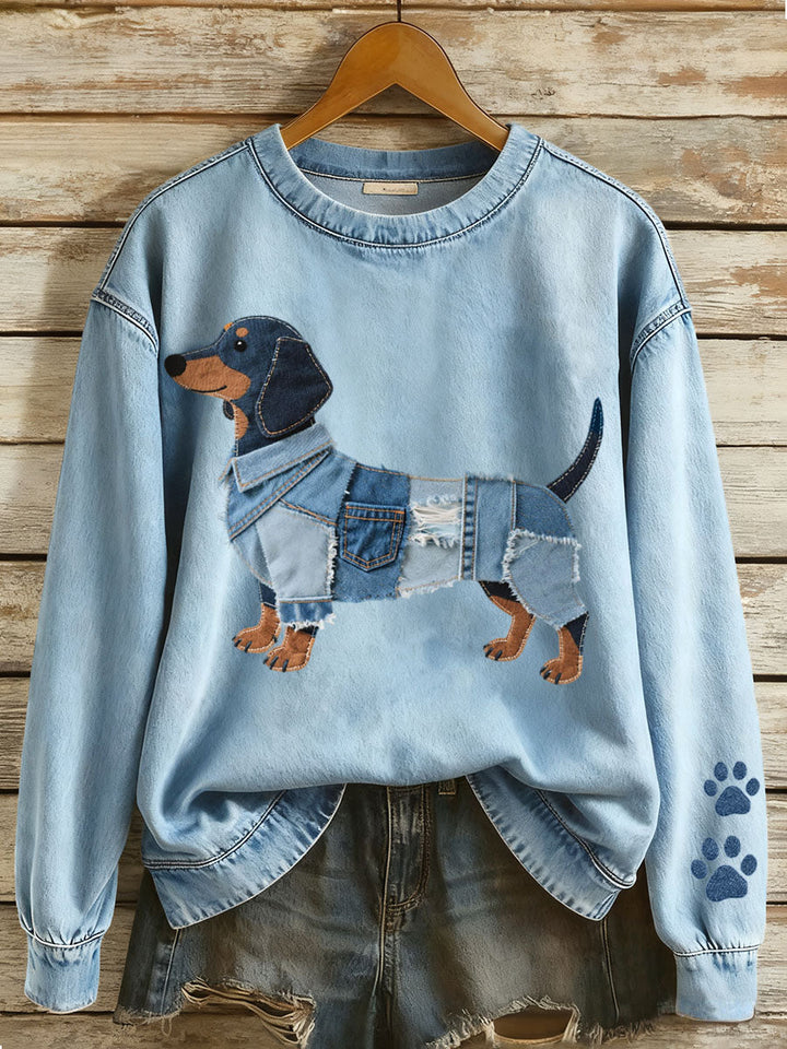 Celini - Felpa in denim con Motivo Bassotto