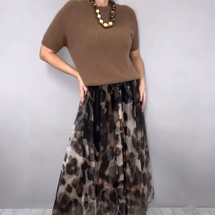 Orli - Elegante Maglione e Gonna Floreale Con Stampa Leopardata